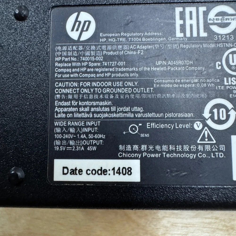 HP 45W AC Adapter Laptop Charger 19.5V 2.31A Blue Tip 741727-001 HSTNN-CA40